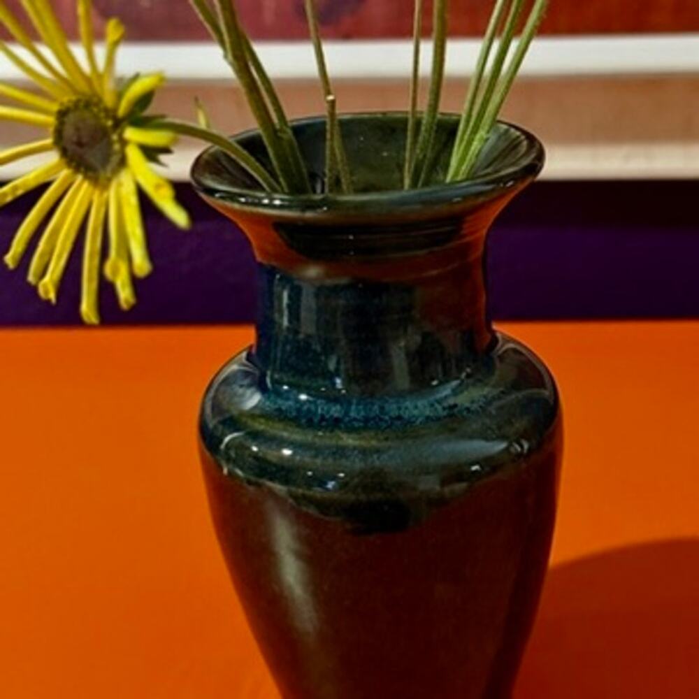 Studio Pottery Vase Green Glaze Inscribed Signed Van Cottagecore Boho Decor